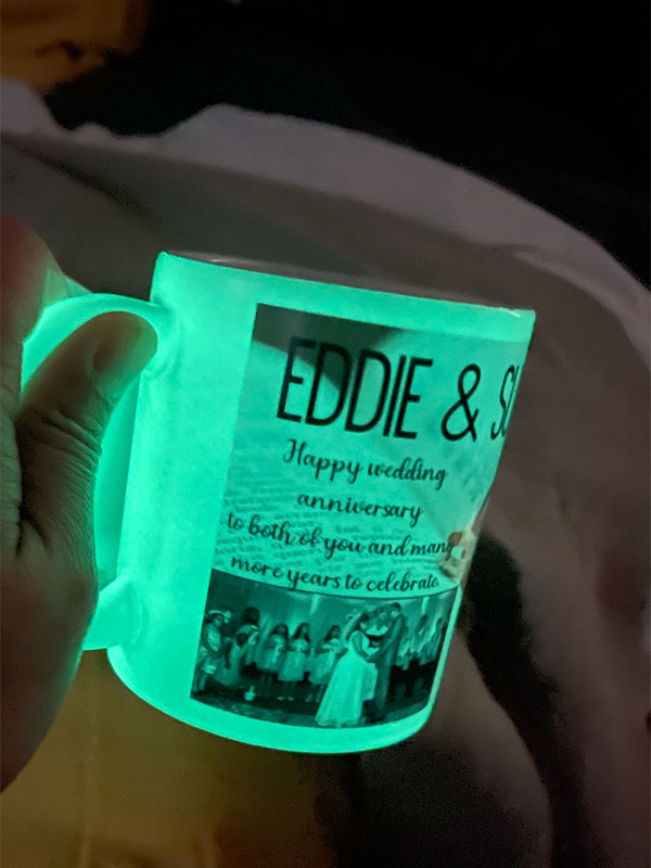 Eddie and Sue Glowing Personalized Coffee Mug